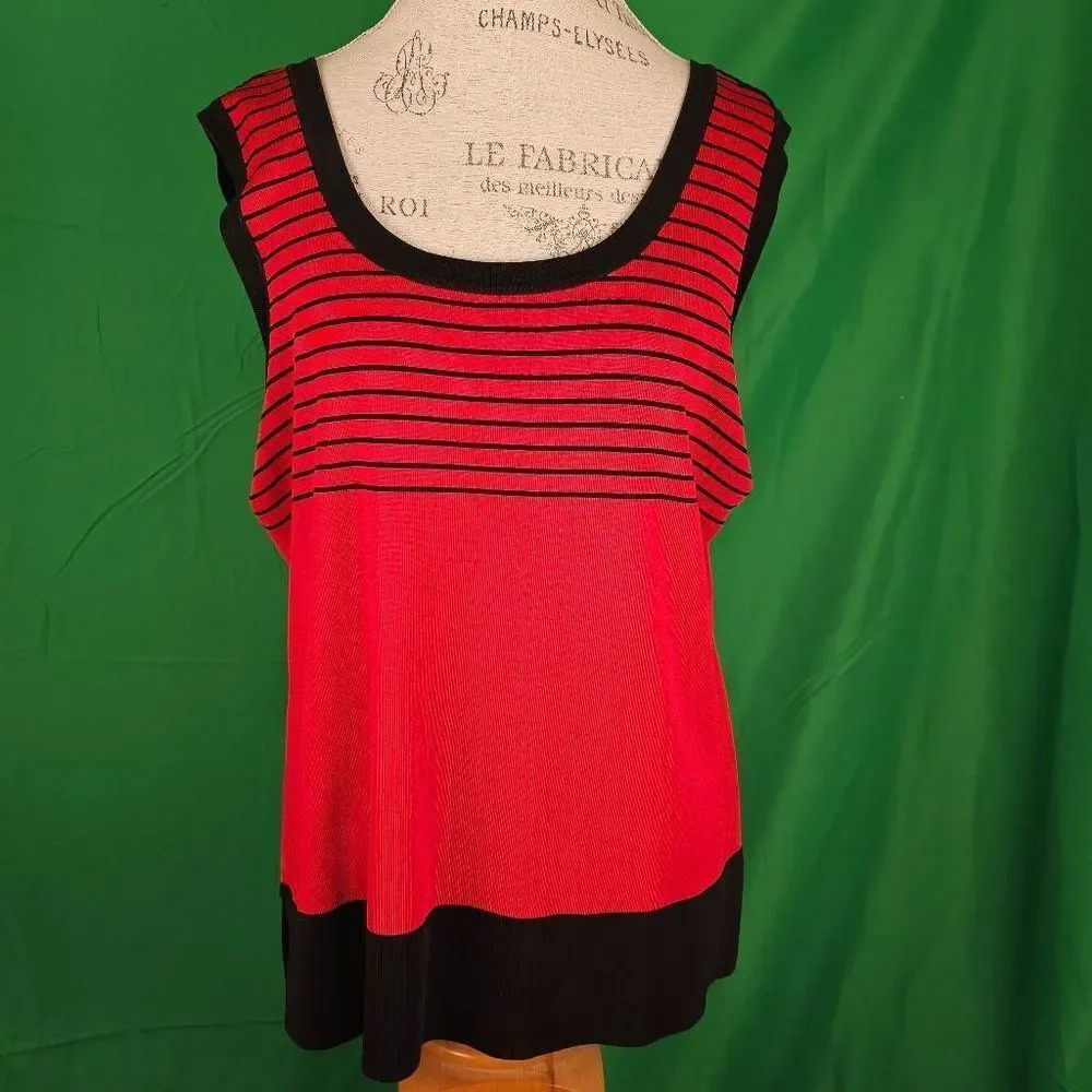 Exclusively Misook Woman‎ Womens Red Black Sleeveless Shell Tank Top 2X